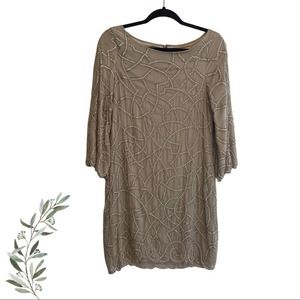 Alice + Olivia Silk Champagne Beaded Long Sleeve Mini Dress Size Small